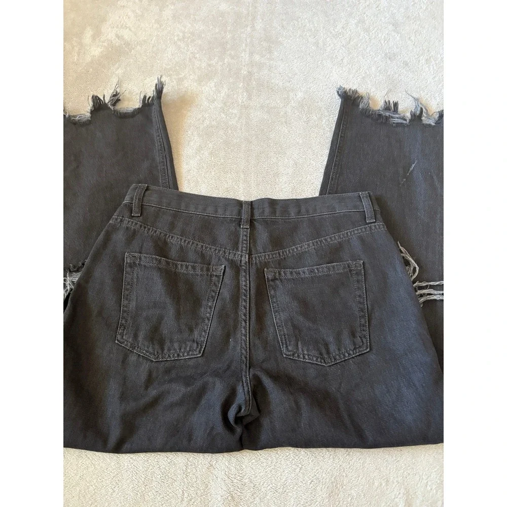 We The Free Distressed Ripped Jeans Black Wash Denim Raw Hem‎ Size 27 - Picture 7 of 9